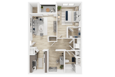 Floor plan for 1 bed, 1 bath, 747 sqft